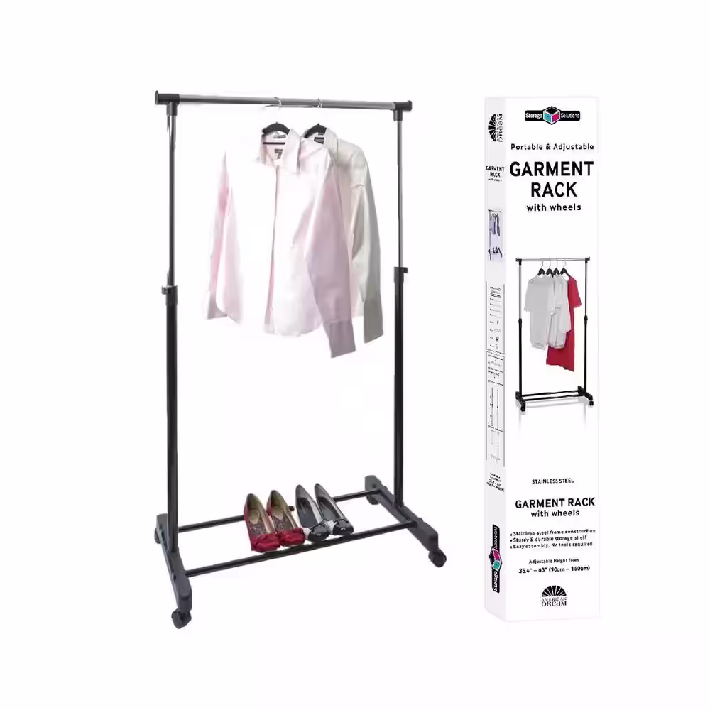 J&V TEXTILES Black Stainless Steel Clothes Rack 38 in. W x 63 in. H