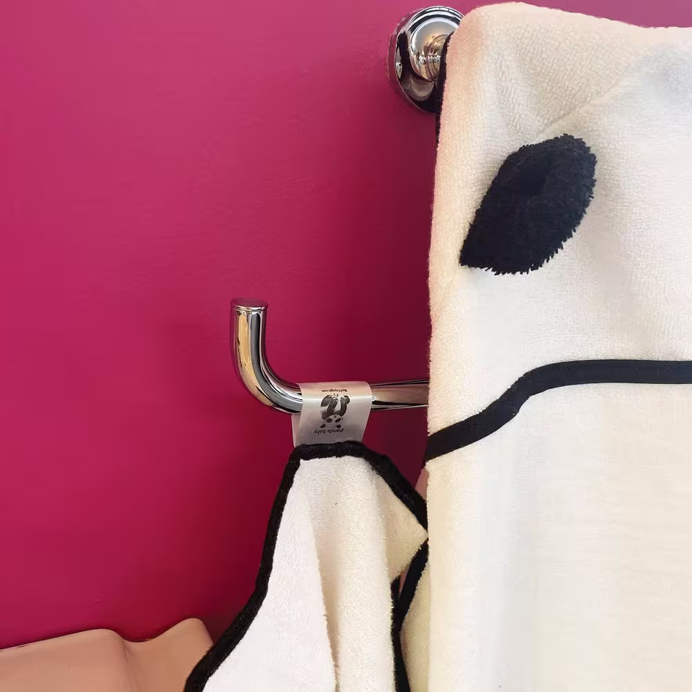 None Panda Baby Viscose from Bamboo Hooded Bath Towel Set - White-Black (1 Hooded Towel, 1 Washcloth)