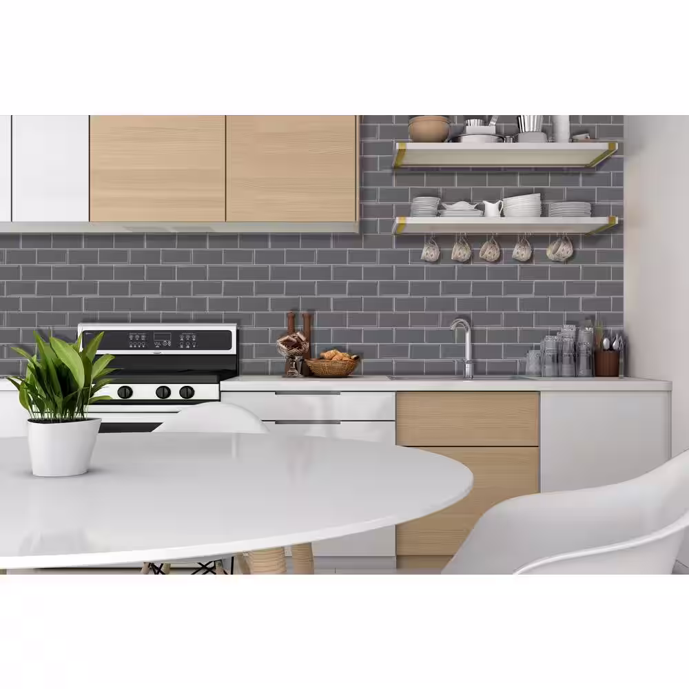 MURENO Grey Subway 10.00 in. x 12.60 in. Vinyl Peel and Stick Backsplash Tile (3.5 sq. ft./pack)