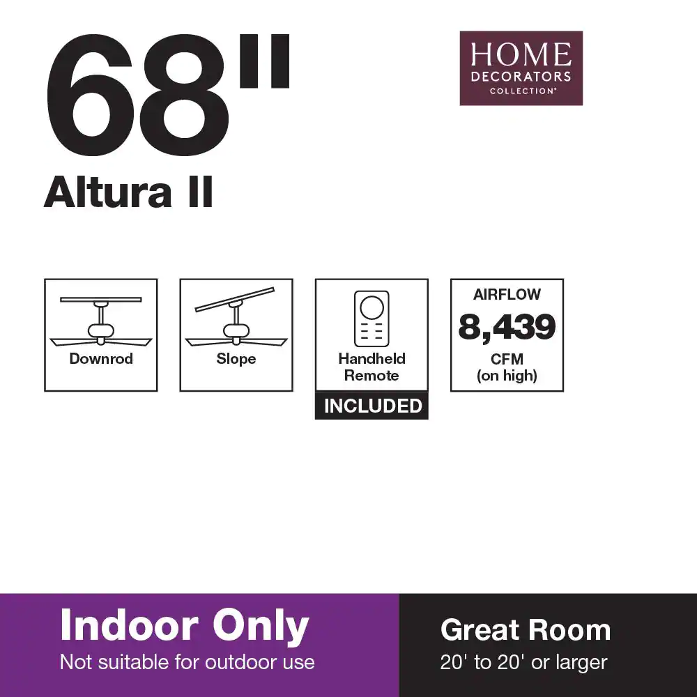 Home Decorators Collection Altura II 68 in. Indoor Bronze Ceiling Fan with Downrod, Remote and Reversible Motor; Light Kit Adaptable