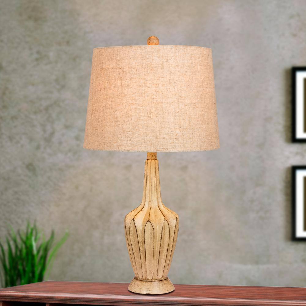 Fangio Lighting Pair of 26.5 in. Paper Lantern Fold Resin Table Lamps in a Beige