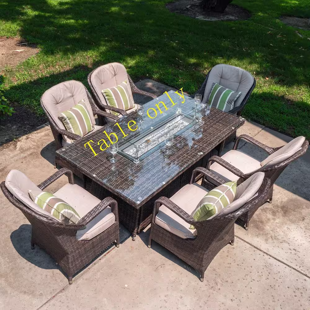 moda furnishings Wesley Brown Frame Rectangle Wicker Outdoor Dinning Fire Pit Table