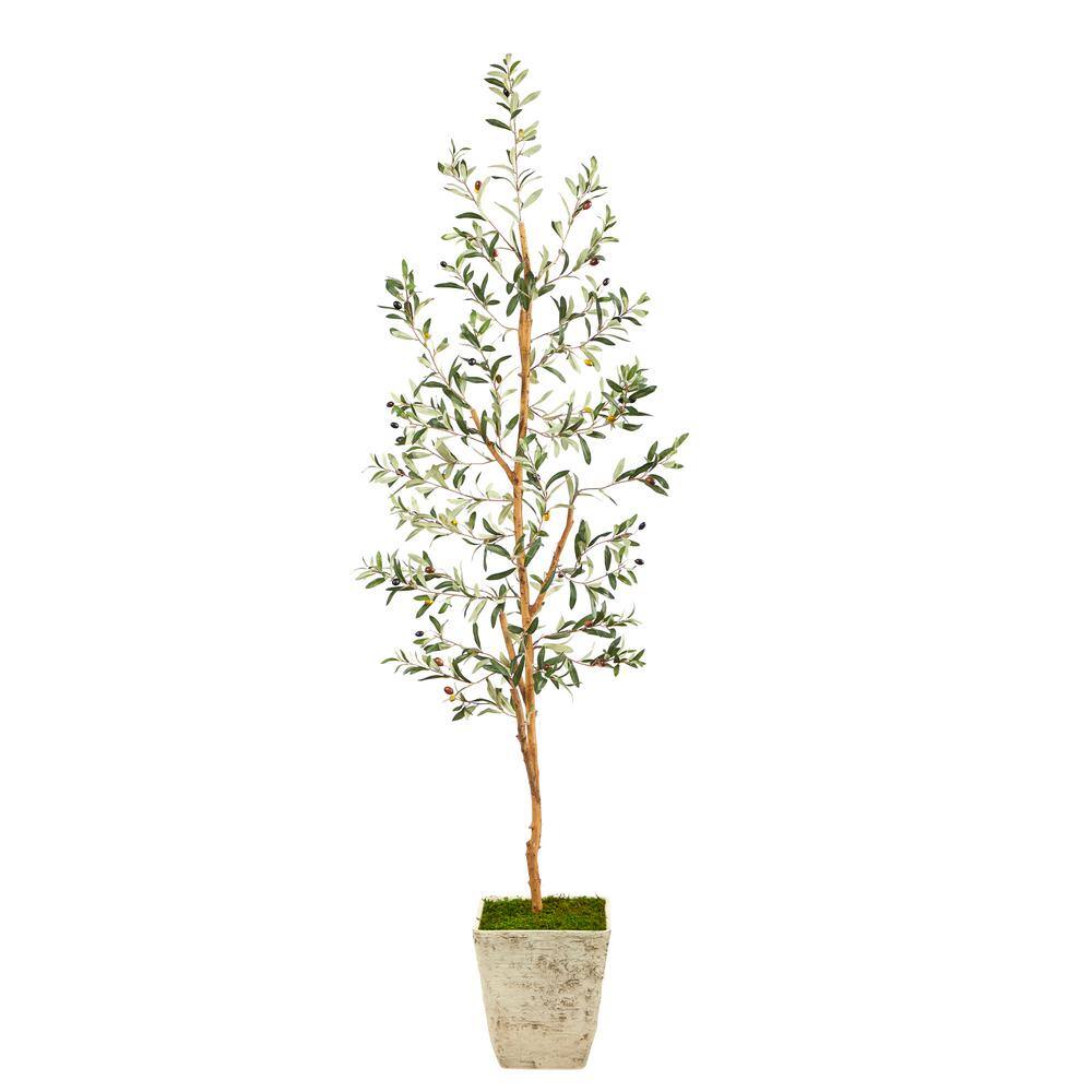 Nearly Natural 70 in. Olive Artificial Tree in Country White Planter