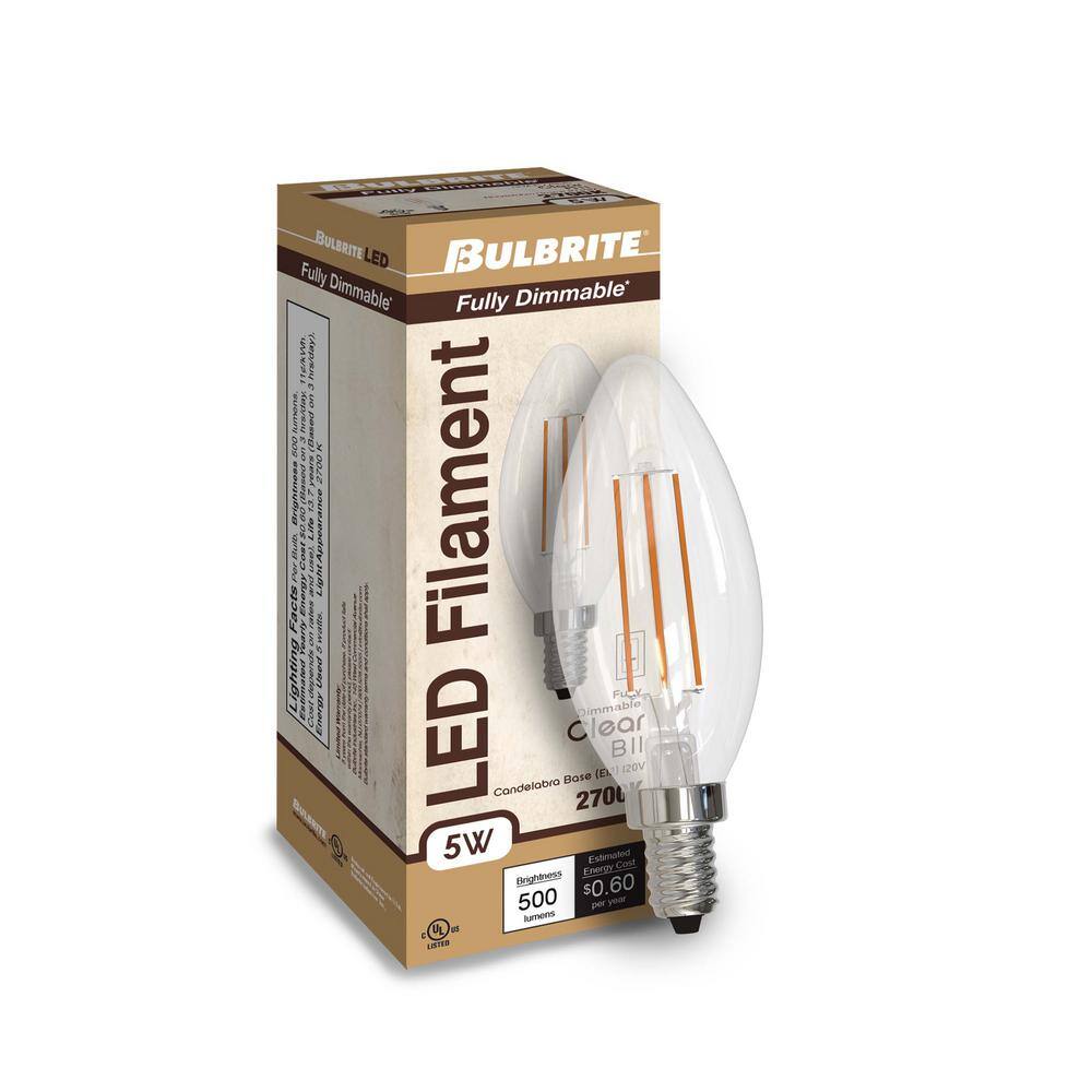 Bulbrite 60-Watt Clear Dimmable B11 Edison Style Filament LED Light Bulb Warm White with Candelabra Screw Base, 2700K(4-Pack)