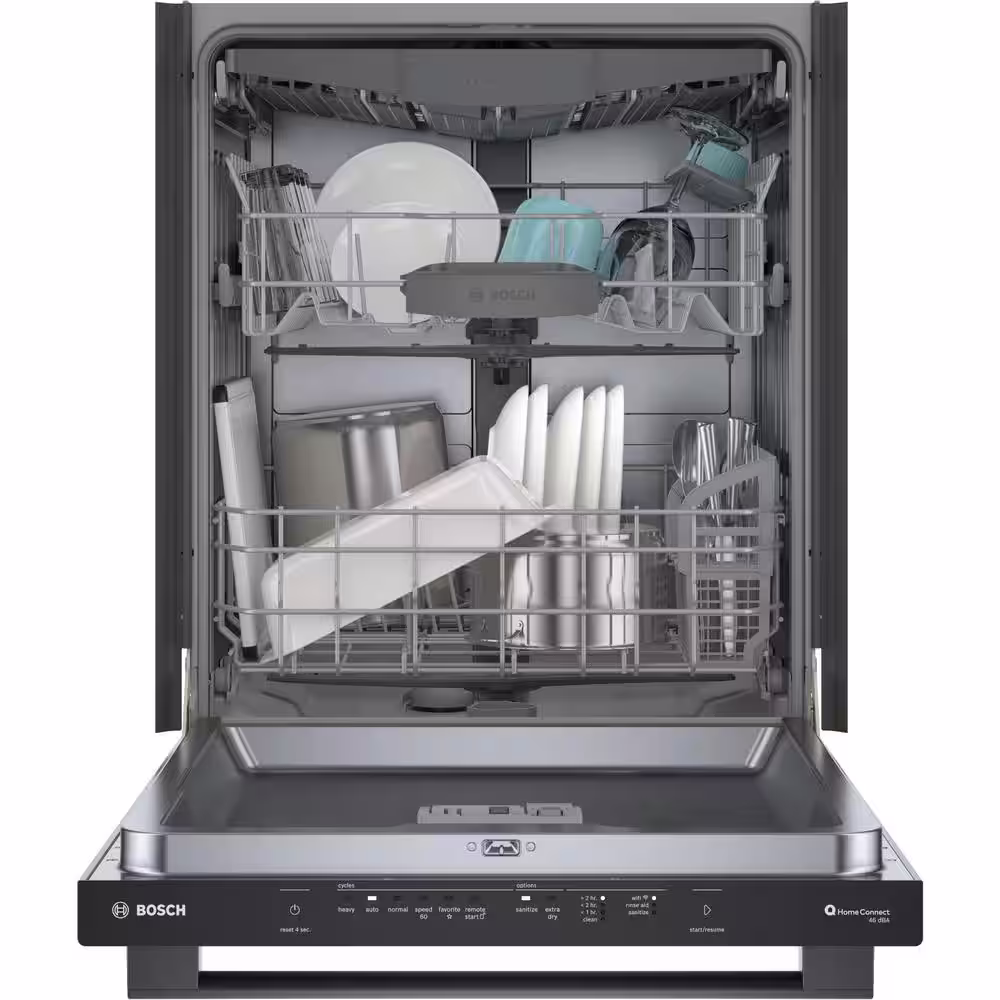Bosch 100 Series Premium 24 in. Black Stainless Steel Top Control Tall Tub Dishwasher with Hybrid Stainless Steel Tub, 46 dBA