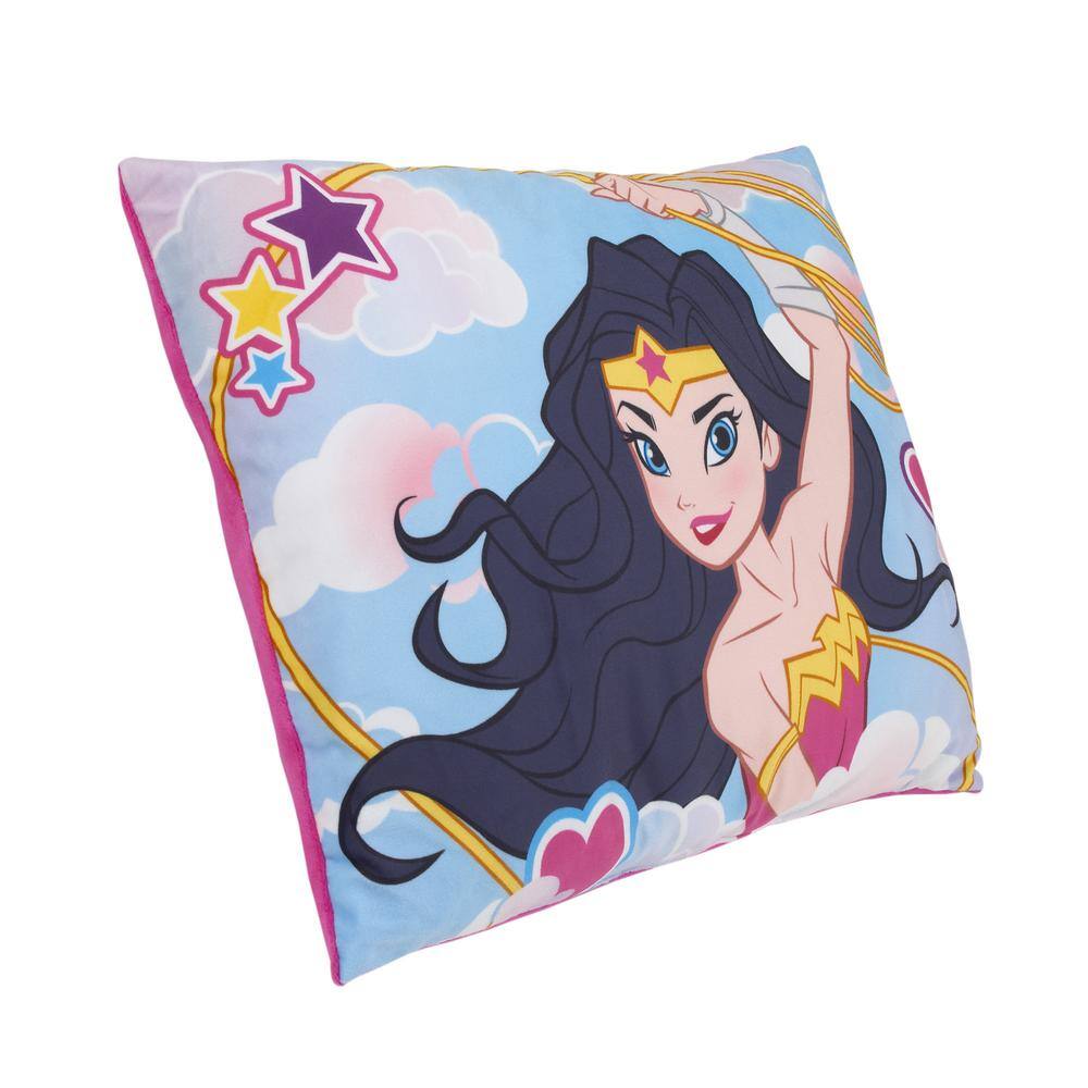 None Wonder Woman Blue, Pink, and White Clouds and Hearts Plush Decorative Toddler Throw Pillow