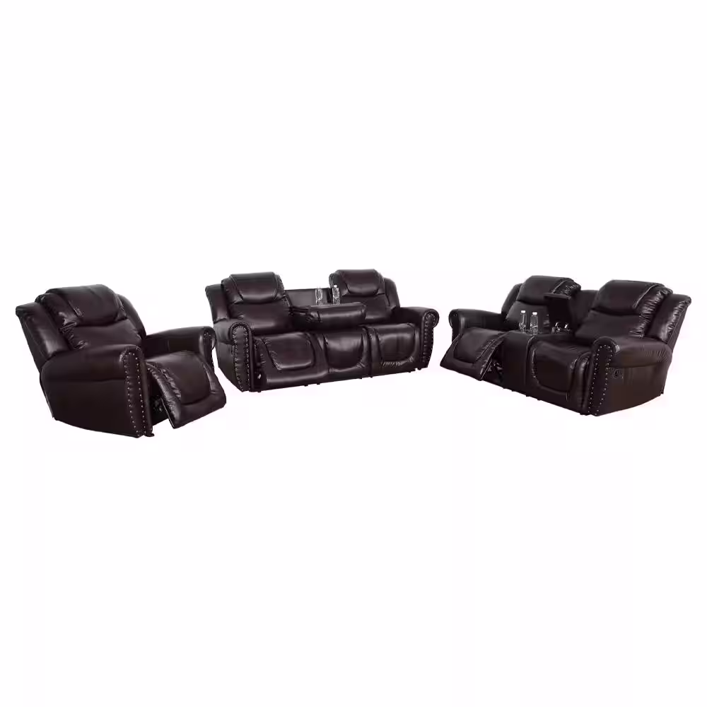 Star Home Living 3-Piece Faux Leather Espresso Reclining Living Room Set