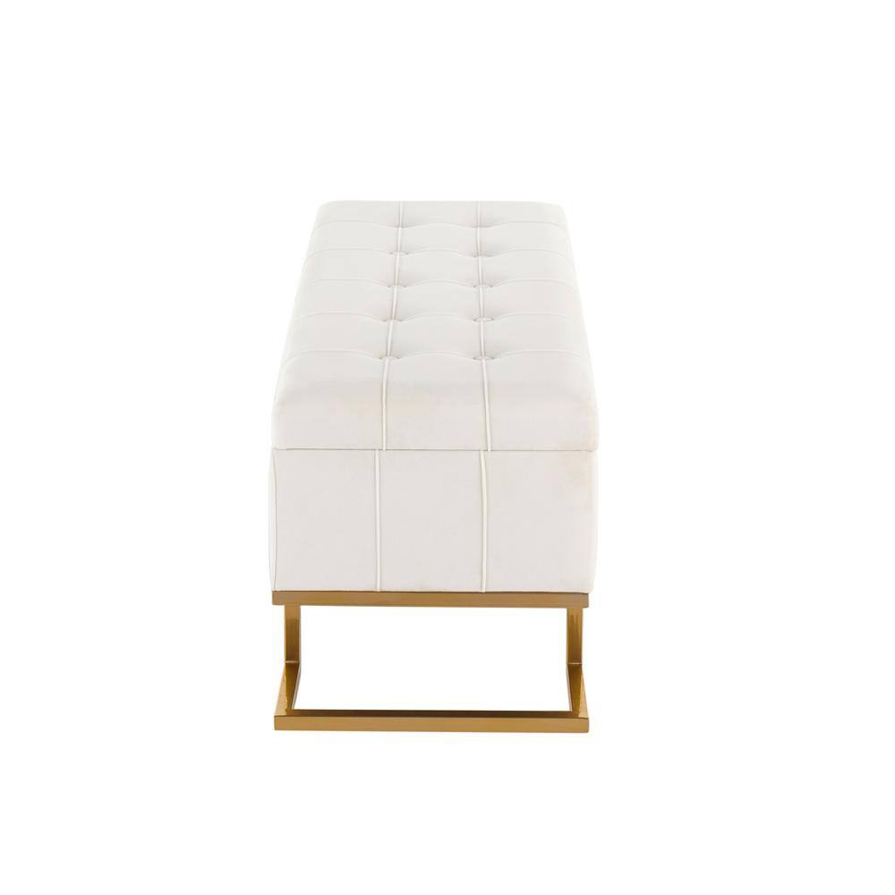 Lumisource Midas White Velvet and Gold Steel Storage Bench (17 in. x 41.25 in. x 15.25 in.)