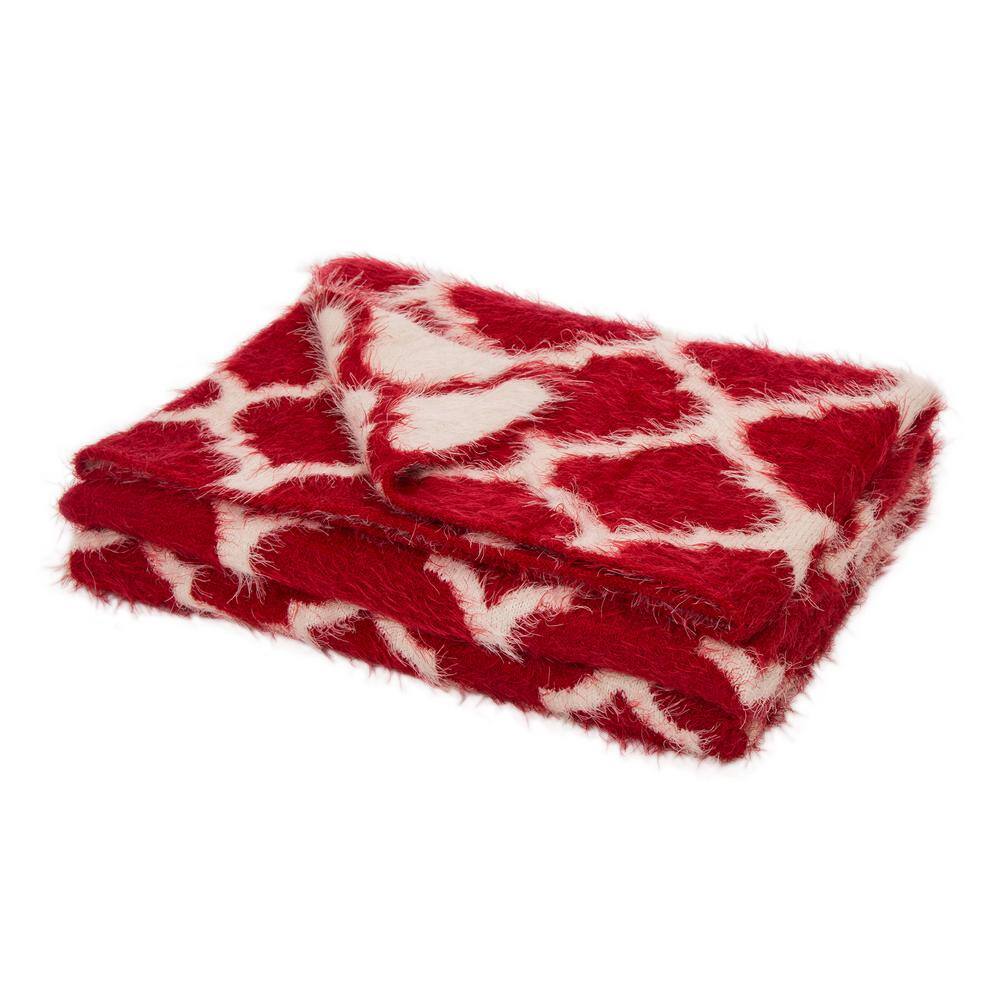 Glitzhome 60 in. L x 50 in. W, 1250g Reversible Knitted Nylon Eyelash Yarn Red/White Throw Blanket