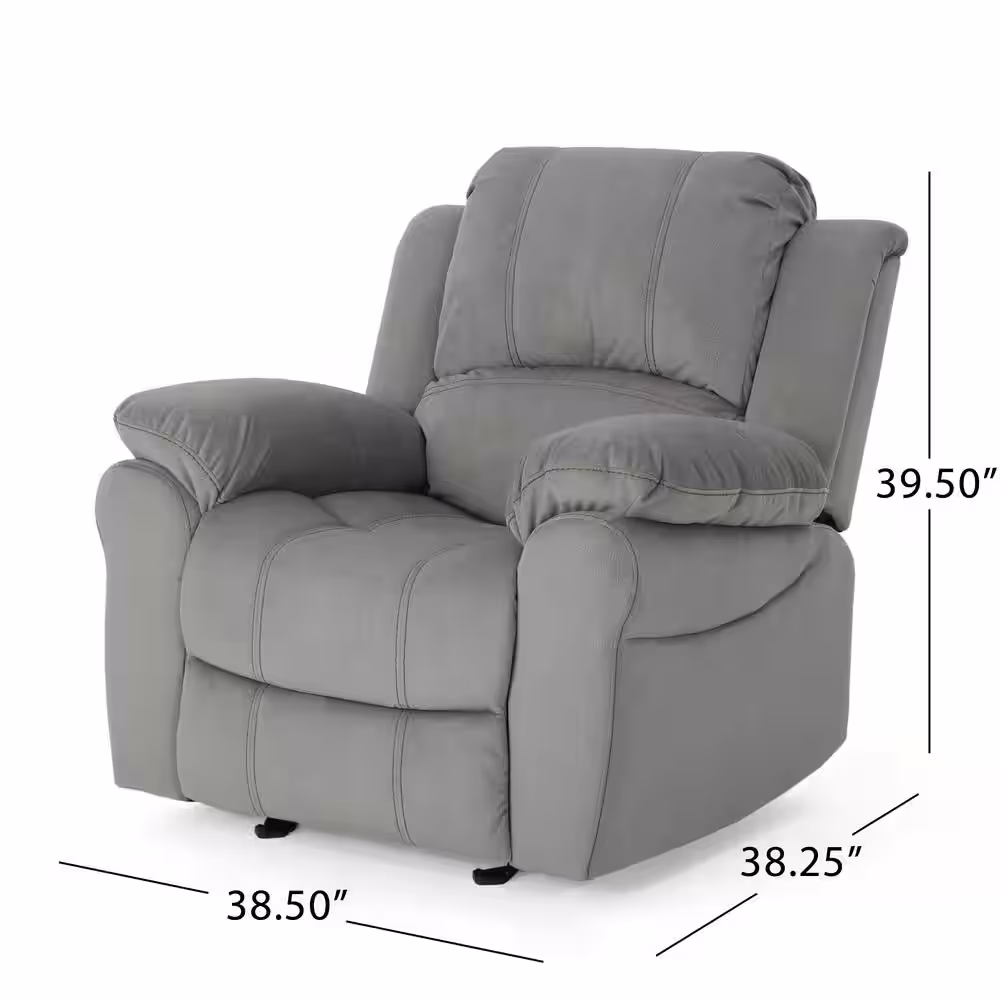 Noble House Celestina 39 in. Width Big and Tall Gray Microfiber Recliner