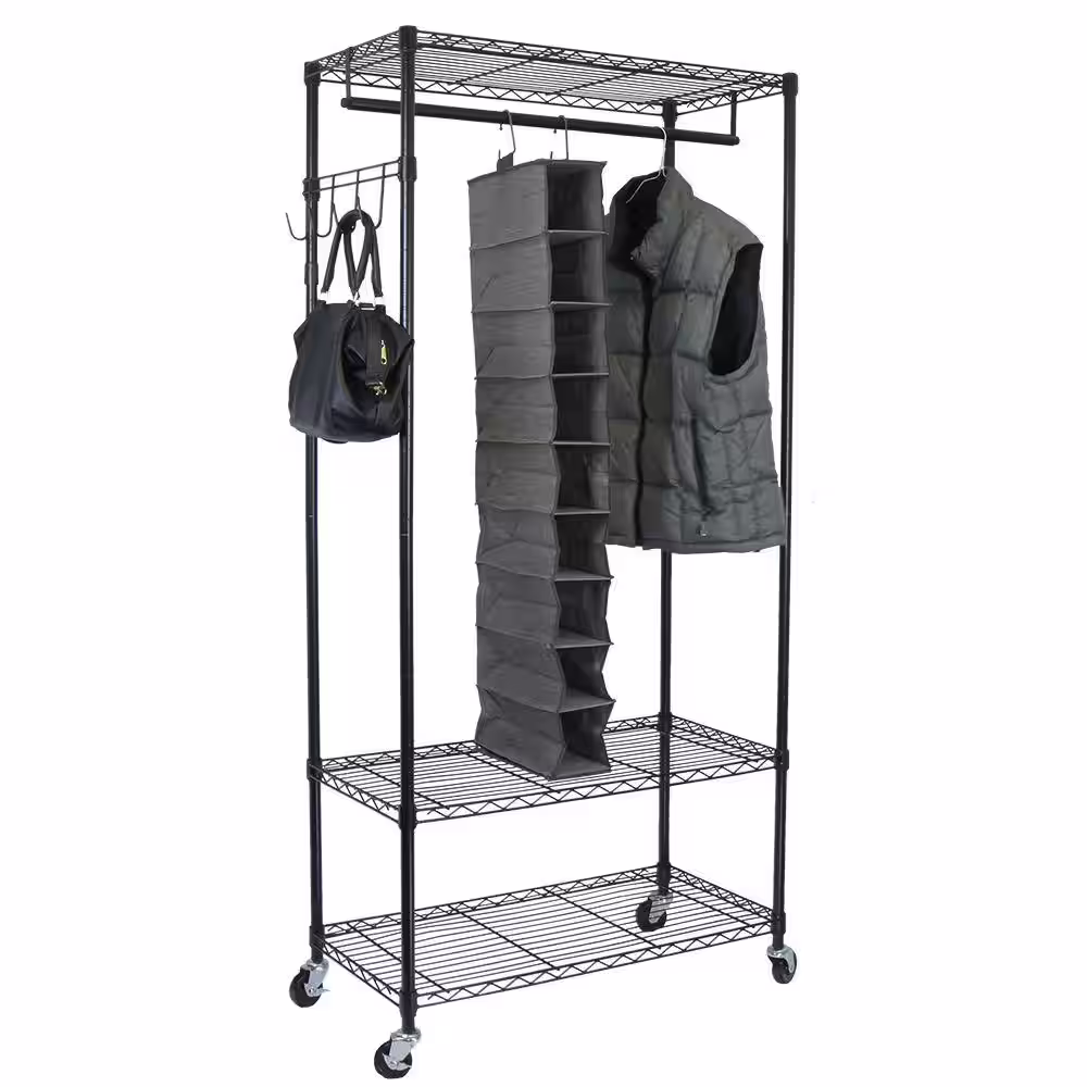 Oceanstar Black Steel Clothes Rack 35.7 in. W x 75.5 in. H