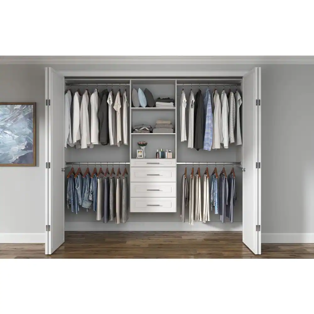 Closet Evolution Modern Raised Ultimate 60 in. W - 96 in. W White Wood Closet System