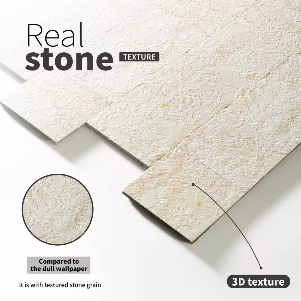 None Marble Collection Creamy Stone 12 in. x 12 in. PVC Peel and Stick Tile (5 sq. ft./5-Sheets)