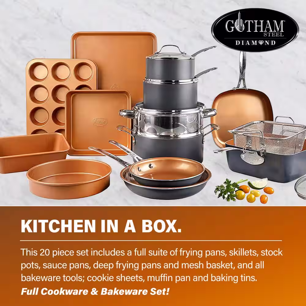 Gotham Steel 20-Piece Aluminum Ti-Ceramic Nonstick Cookware and Bakeware Set in Graphite