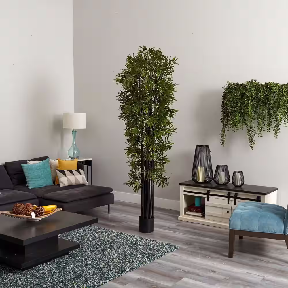 Nearly Natural Indoor/Outdoor 7 ft. Bamboo Artificial Tree with Black Trunks UV Resistant