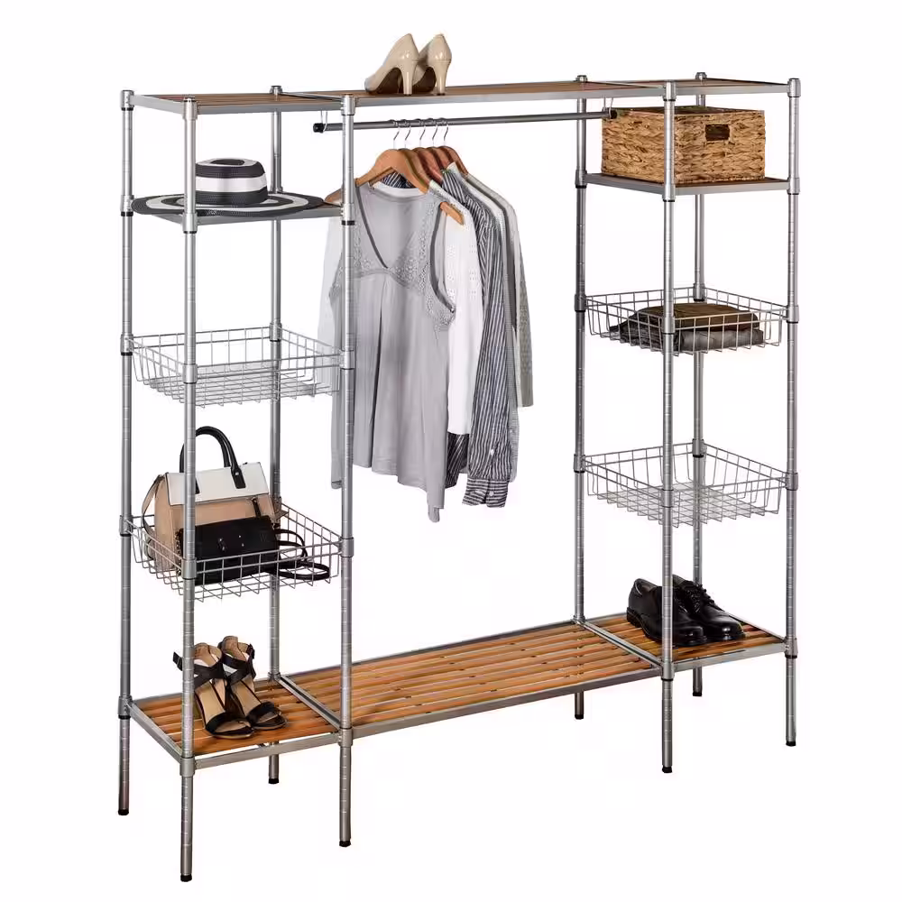 Honey-Can-Do Chrome Steel Clothes Rack 67.52 in. W x 68.11 in. H