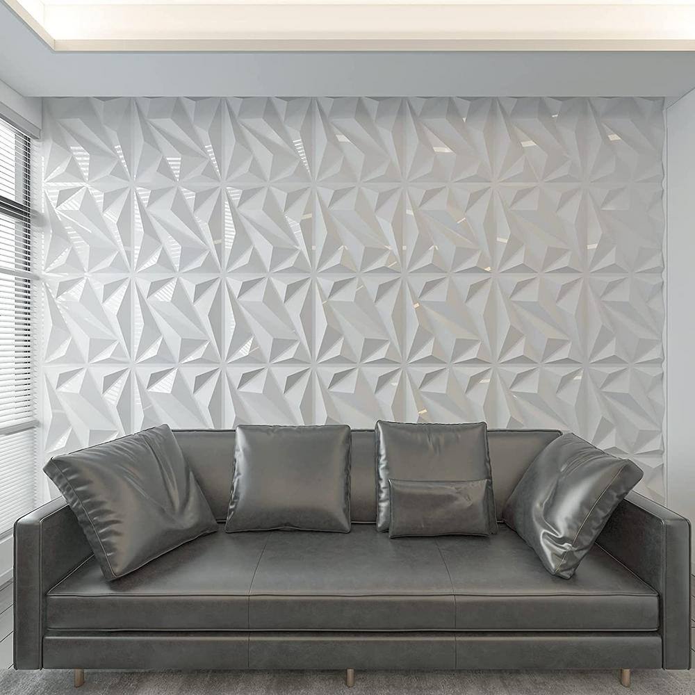 Art3d Decorative Diamond Shape 19.7 in. x 19.7 in. PVC Seamless 3D Wall Panel in White 12-Panels