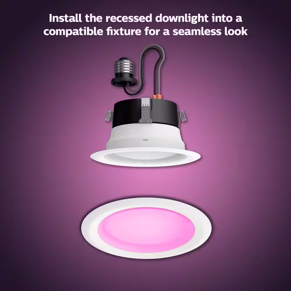 Philips Hue 4 in. LED Color Changing Smart Recessed High Lumen Downlight with Bluetooth (1-Pack)