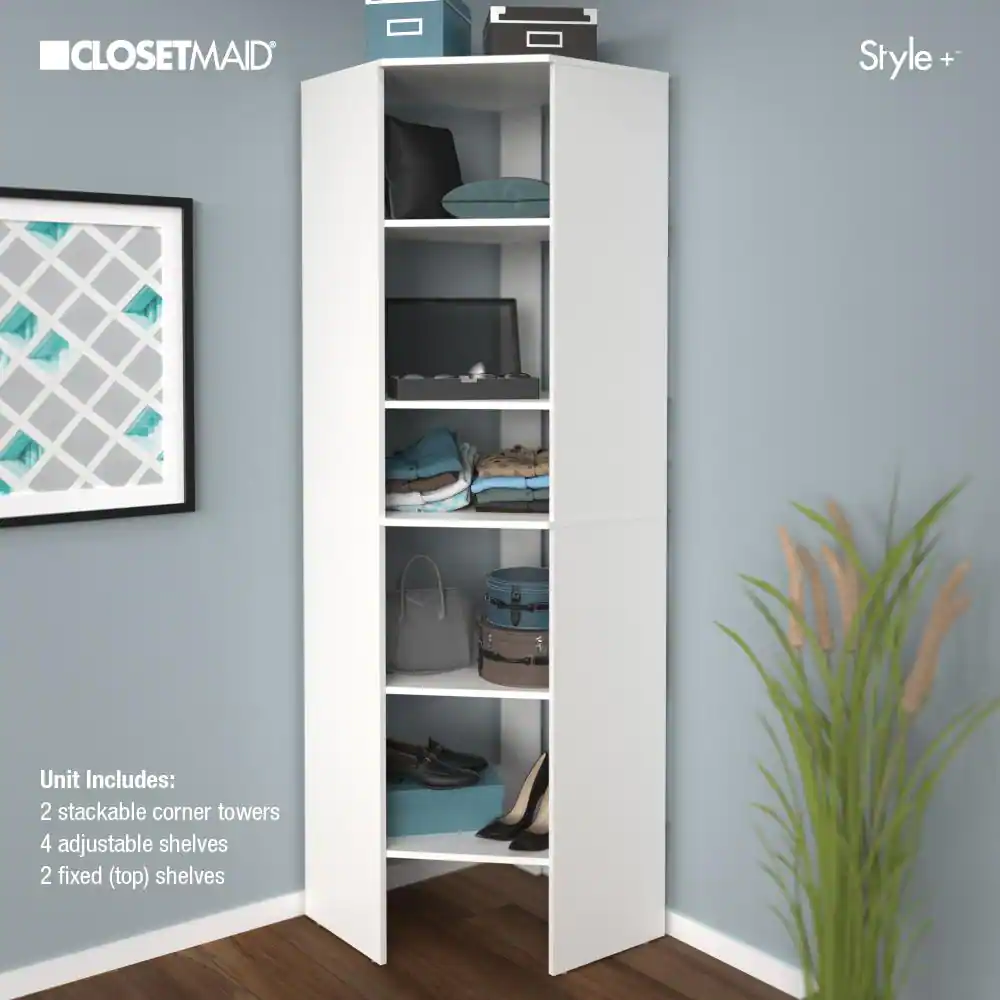 ClosetMaid Style+ 25 in. W White Corner Wood Closet Tower