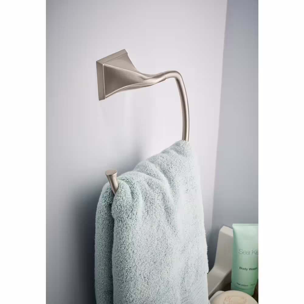 Delta Everly Wall Mount Square Open Towel Ring Bath Hardware Accessory in Brushed Nickel