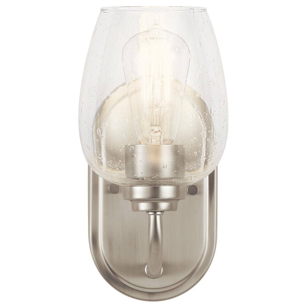 KICHLER Valserrano 1-Light Brushed Nickel Bathroom Indoor Wall Sconce Light with Clear Seeded Glass Shade