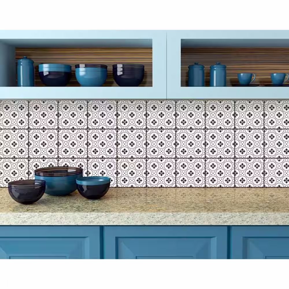 HomeRoots Black/White 6 in. x 6 in. Vinyl Peel and Stick Removable Tile Stickers (6 sq. ft./Pack)