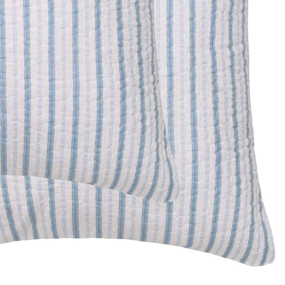 None Galapagos Blue Stripe Quilted Cotton Euro Sham - (Set of 2)