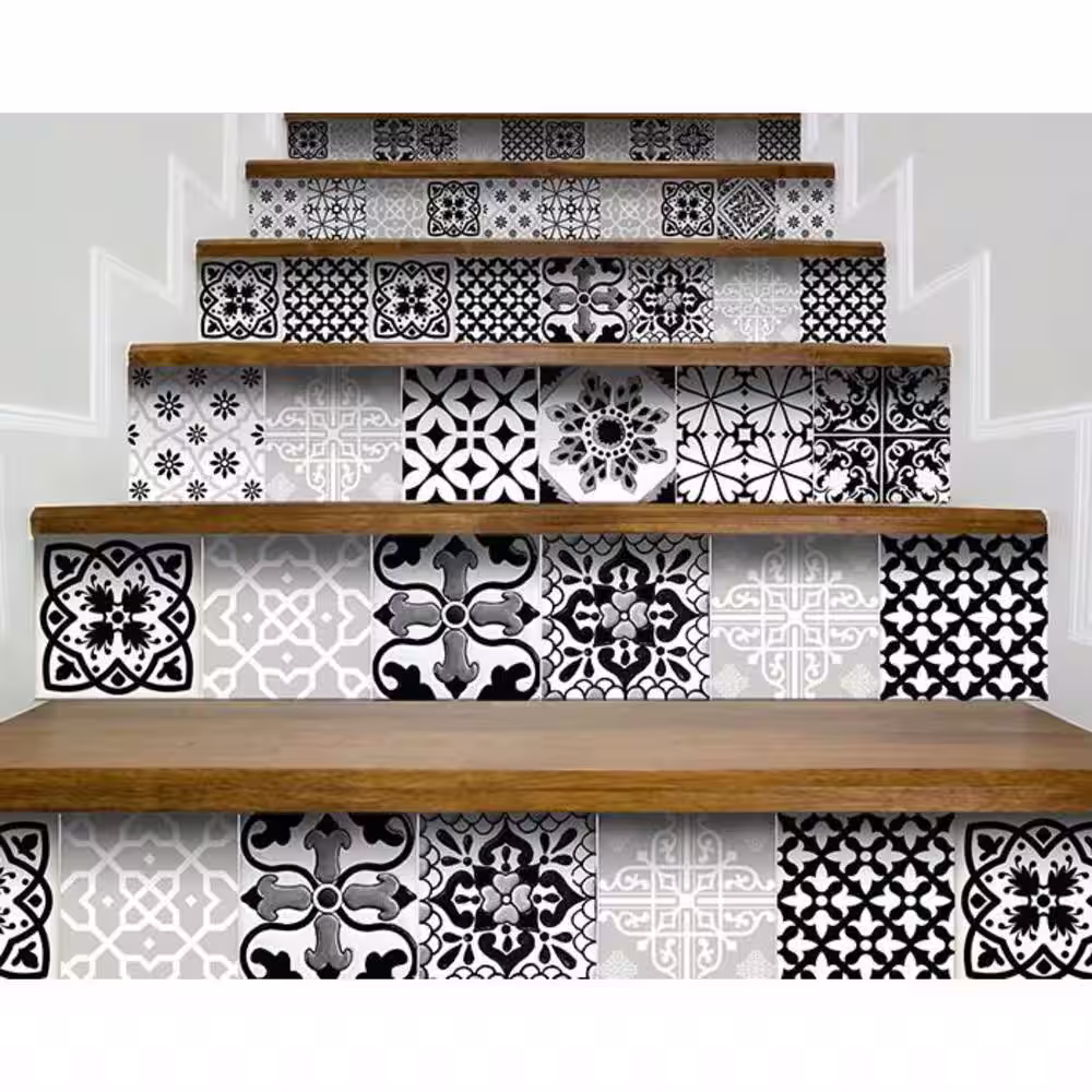 HomeRoots Black/White/Gray 6 in. x 6 in. Vinyl Peel and Stick Removable Tile Stickers (6 sq. ft./Pack)