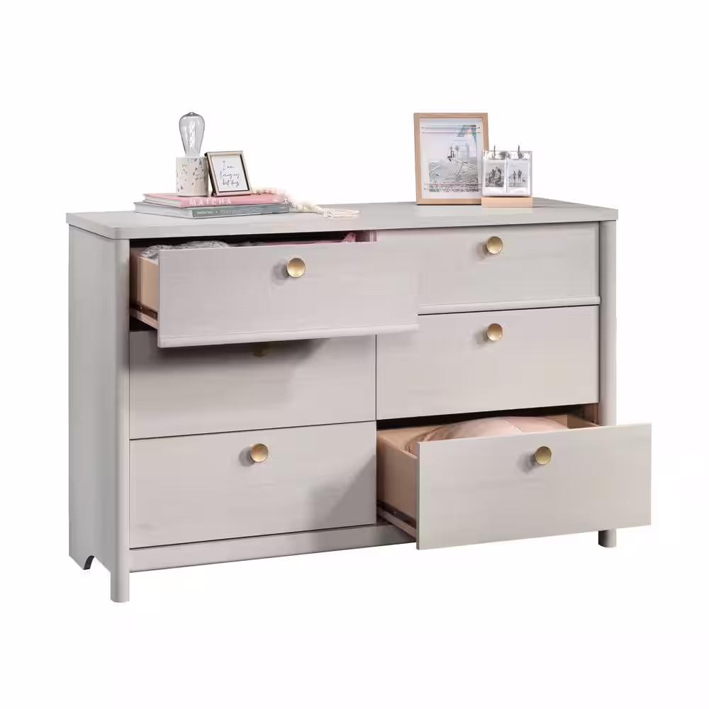 SAUDER Dover Edge 6-Drawer Glacier Oak Dresser 32.795 in. x 50.945 in. x 17.244 in.