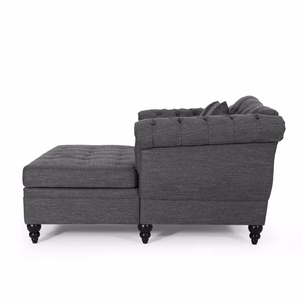Noble House Sonne Charcoal and Dark Brown Tufted Double Chaise Lounge with Accent Pillows