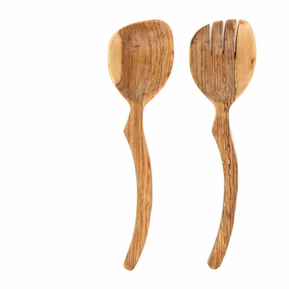 None 13.5 in. 2-Pieces Curved Olive Wood Serving Set
