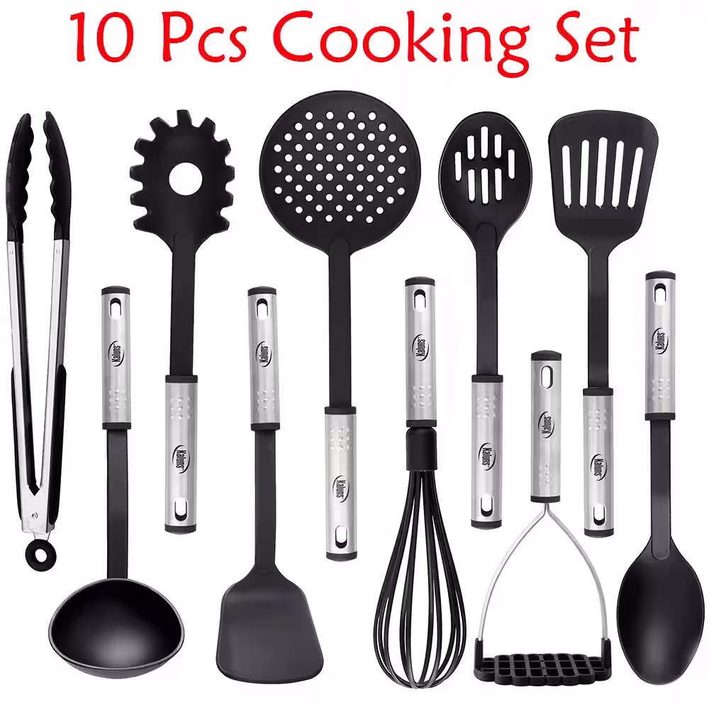 Kaluns Nylon Black Stainless Steel Cooking Utensils (Set of 10)
