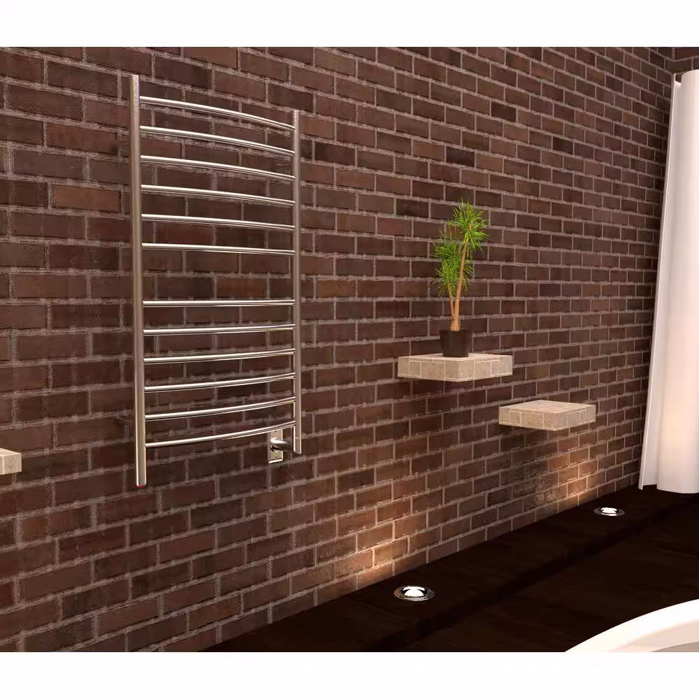 Amba Radiant Large Curved 12-Bar Hardwired Electric Towel Warmer in Brushed Stainless Steel