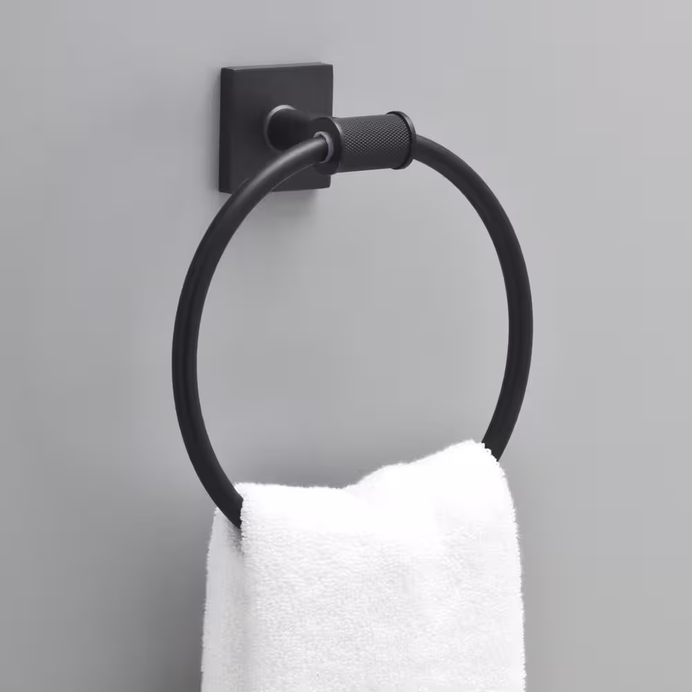 Delta Averland Wall Mount Round Closed Towel Ring Bath Hardware Accessory in Matte Black