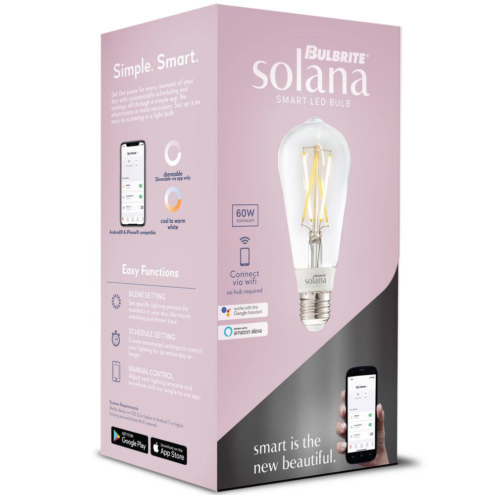Bulbrite 60 Watt Equivalent ST18 with Medium Screw Base E26 in Clear Finish Dimmable 2200-6500K Solana WIFI LED Light Bulb 1-Pack