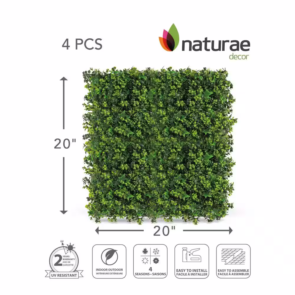naturae decor Mix Leaf 20 in. X 20 in. Artificial Foliage Hedges Panel 4 Pieces