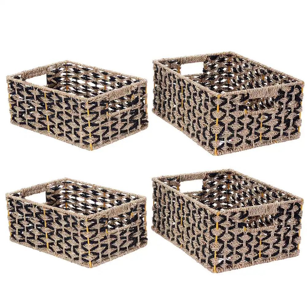None 6 in. H x 11 in. W x 15 in. D Black and Natural Water Hyacinth Nesting Cube Storage Bins (Set of 4)