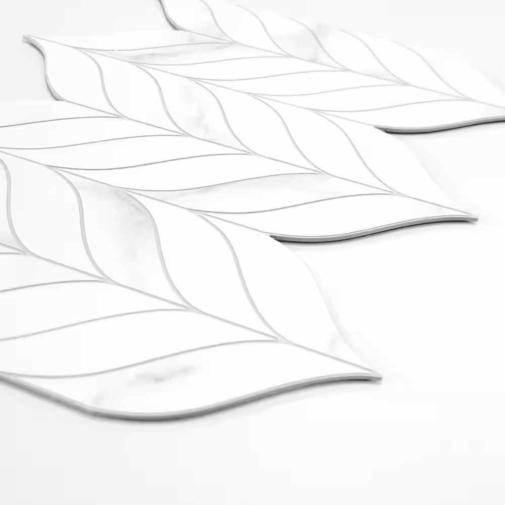 sunwings Leaf Waterjet 12.4 in. x 10.7 in. White Peel and Stick Backsplash Stone Composite Wall Tile (10-Tiles, 6.78 sq. ft. )