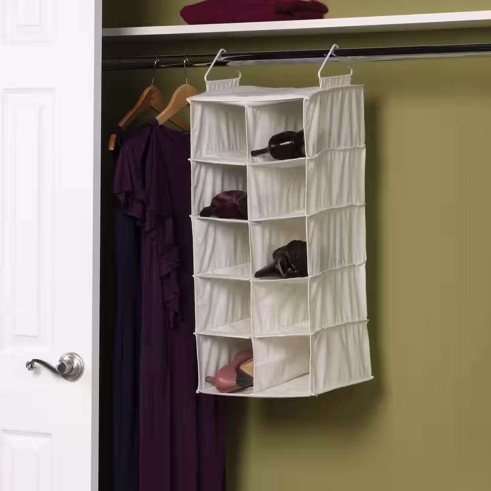 HOUSEHOLD ESSENTIALS 26.5 in. H 10-Pair White Canvas Hanging Shoe Organizer
