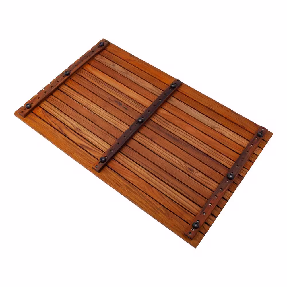 None Oiled Brown Teak Indoor and Outdoor Shower/Bath Mat with Wide End Slat 31.4 in. x 19.6 in.