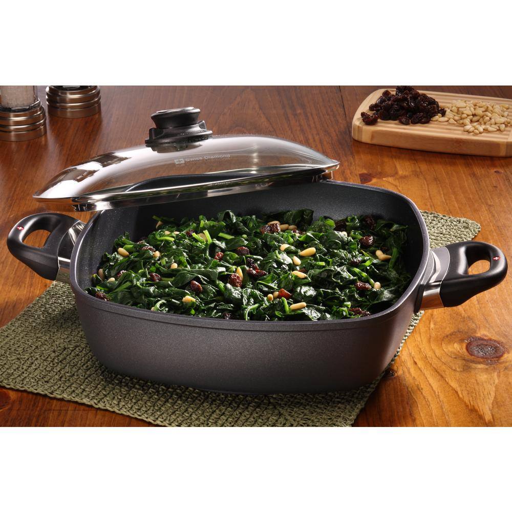 Swiss Diamond 11 in.x11 in. 5Qt Square Casserole Pan HD Classic Induction Nonstick Diamond Coated Aluminum Includes Lid