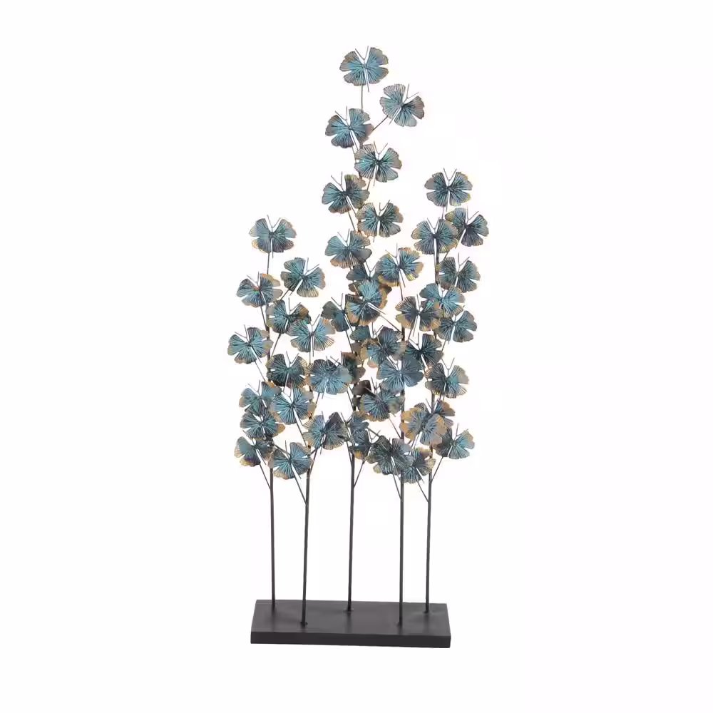 Litton Lane Teal Metal Leaf Sculpture with Gold Accents