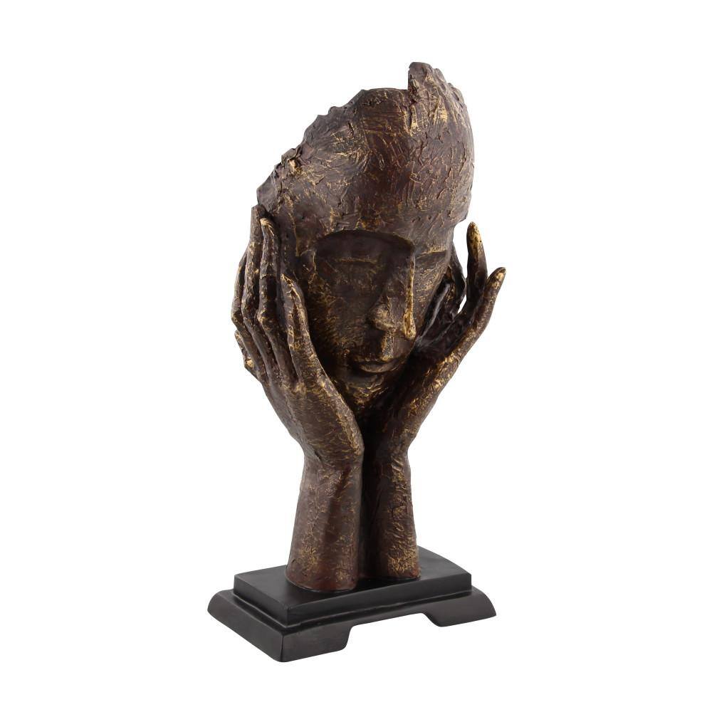 Litton Lane Brown Polystone Thinker Mask Sculpture