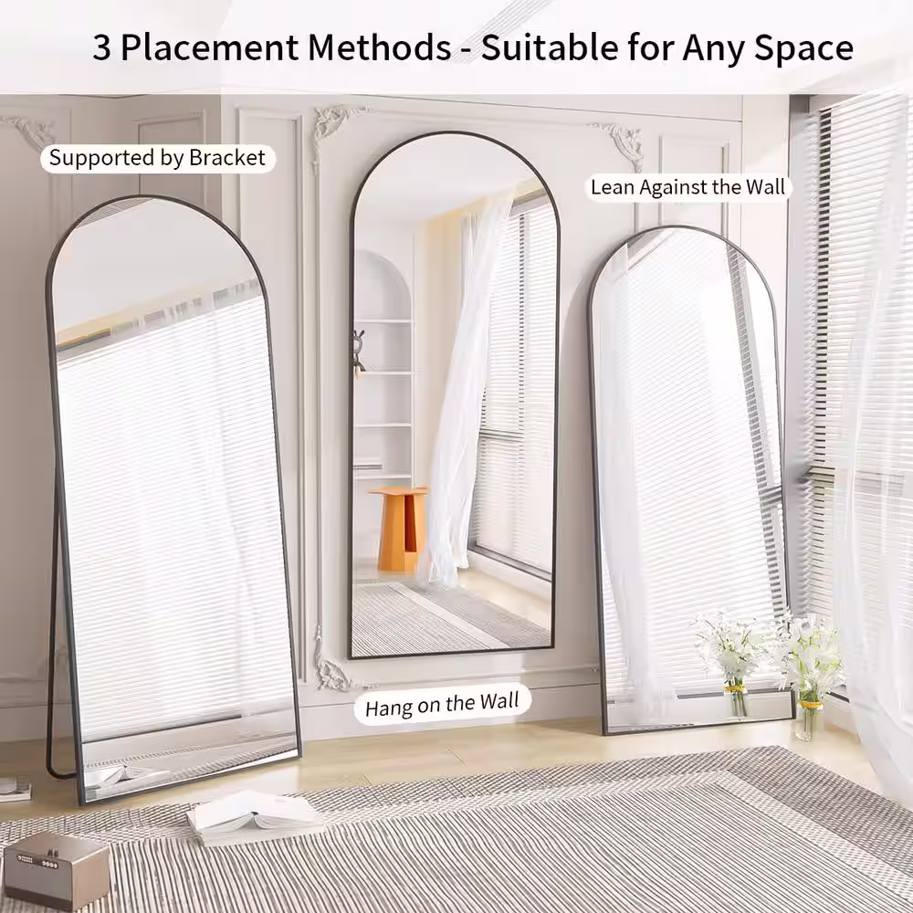 XRAMFY 70 in. H x 30 in. W Classic Arched Black Aluminum Alloy Framed Full Length Mirror Standing Floor Mirror