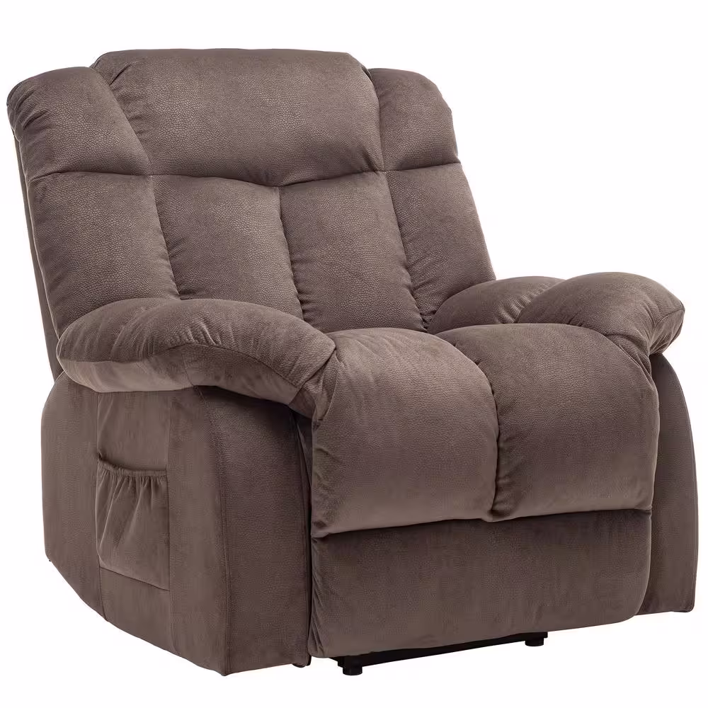 KINWELL Chocolate Power Lift Microfiber Fabric Recliner Chair for Elderly with Overstuffed Design