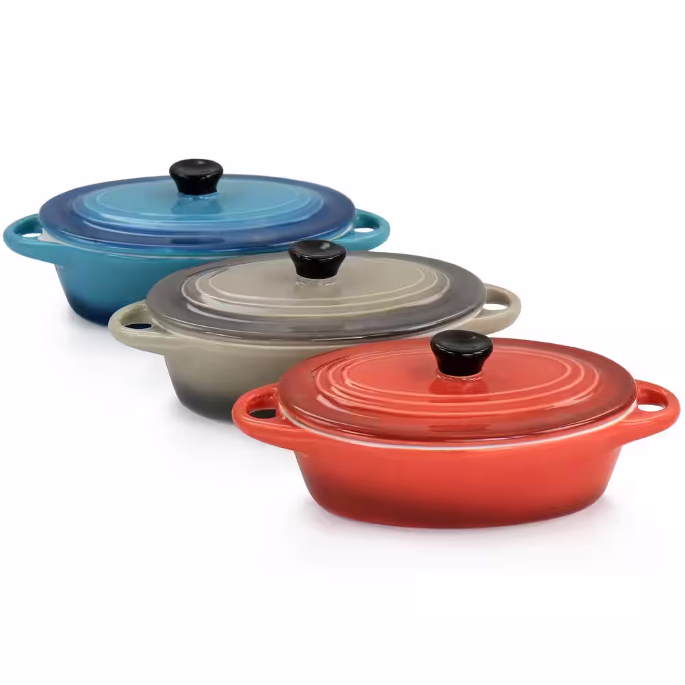 Crock-Pot Wexford 3-Piece 6.7 oz Stoneware Mini Oval Casserole Set in Assorted Colors