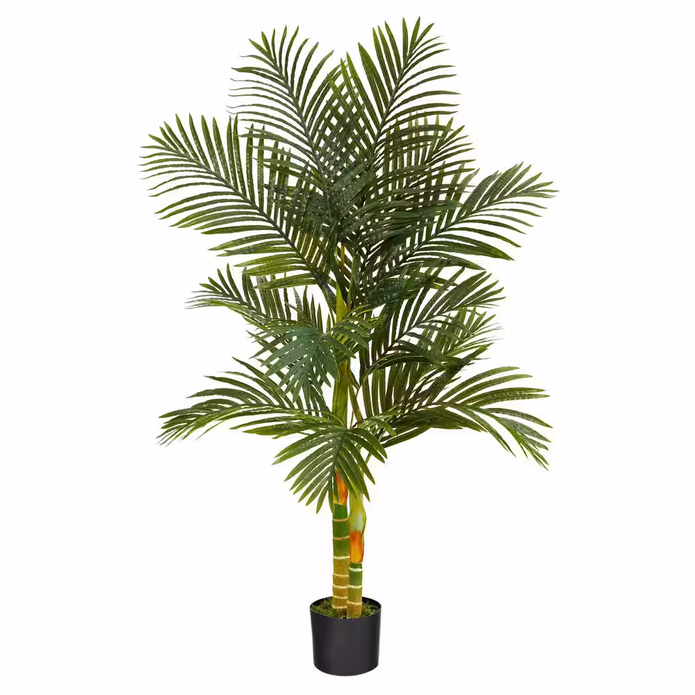 Nearly Natural 5 ft. Artificial Double Stalk Golden Cane Palm Tree