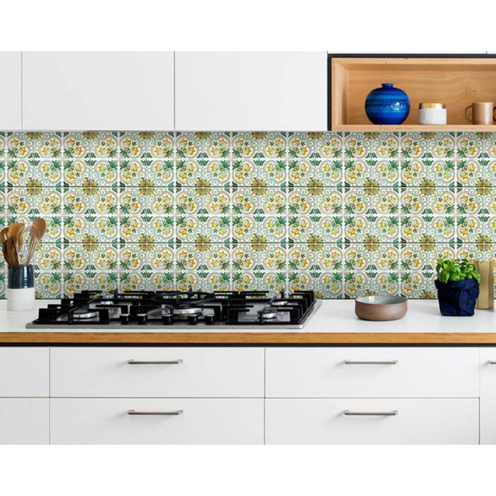 HomeRoots Green/Yellow 4 in. x 4 in. Vinyl Peel and Stick Removable Tile Stickers (2.64 sq. ft./pack)