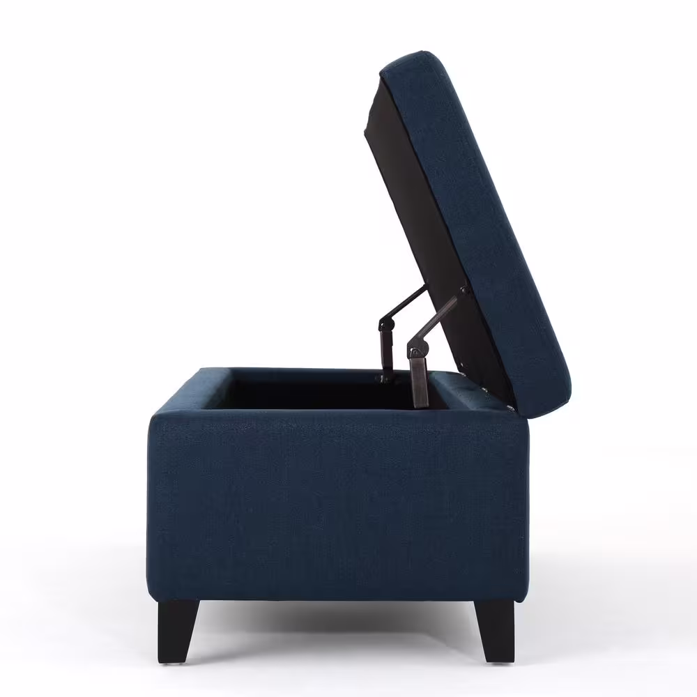 Noble House York Navy Blue Fabric Storage Bench