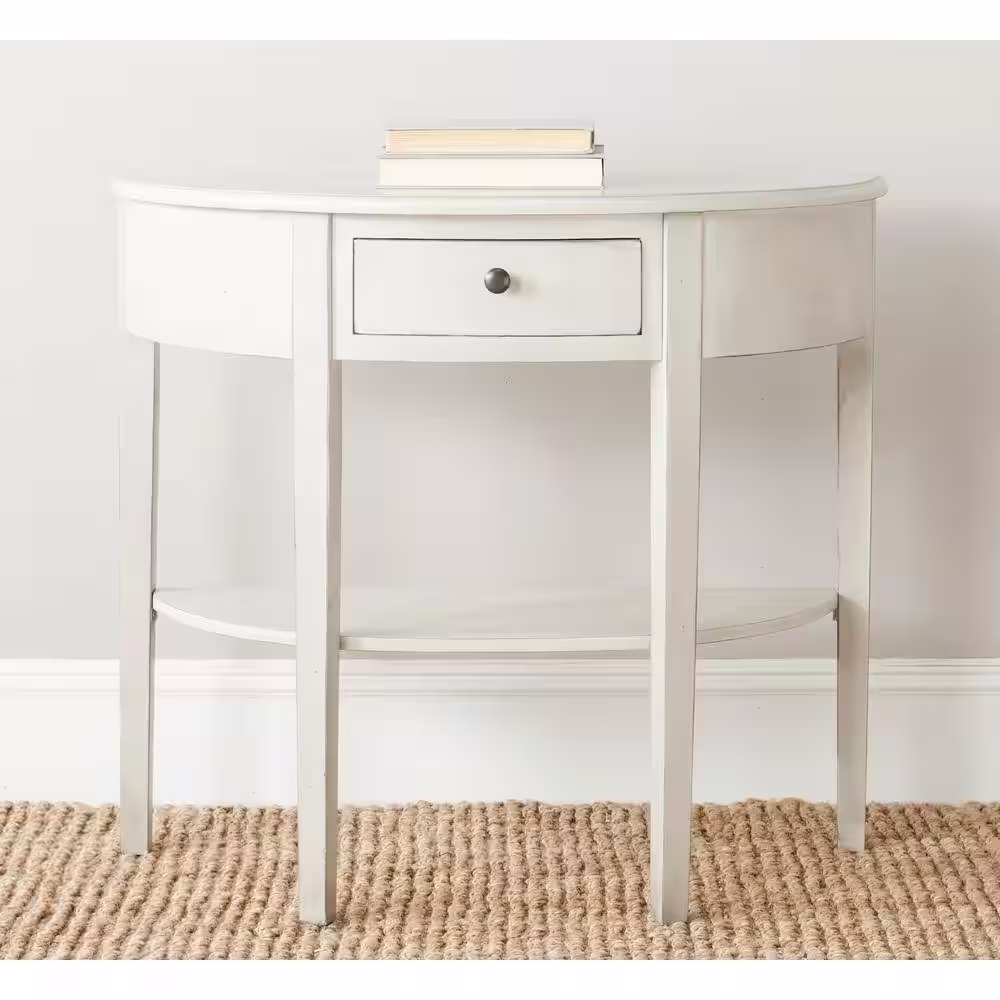 SAFAVIEH Abram 34 in. White Birch Standard Half Moon Wood Console Table with 1-Drawer